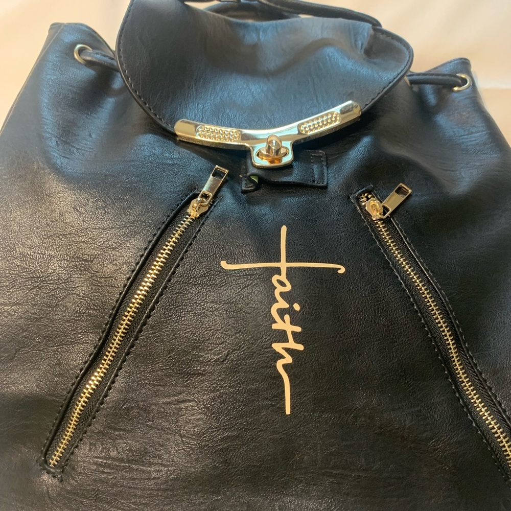 Black vegan leather backpack